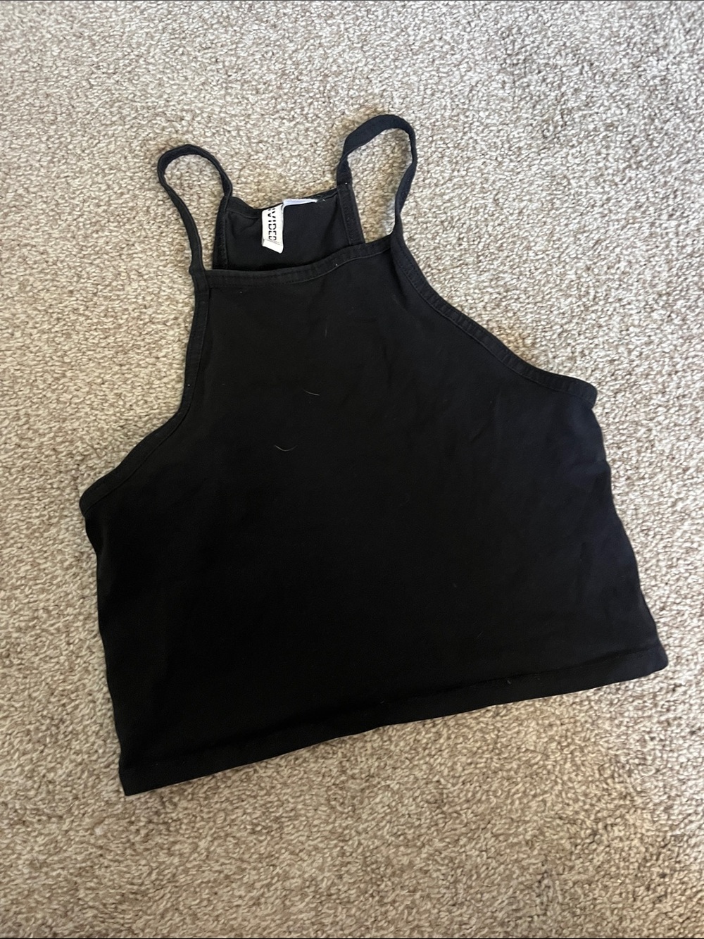 Divided Black High-Neck Cropped Tank